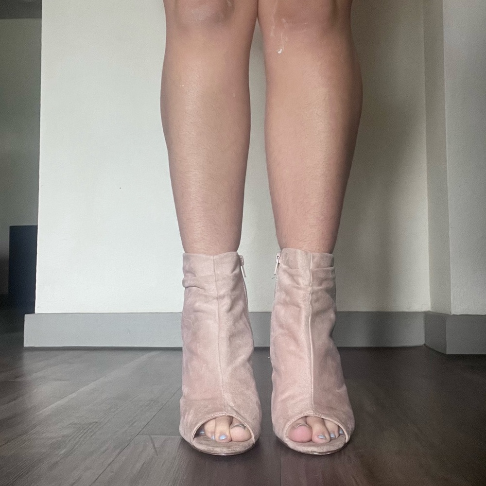 Charlotte Russel Blush Pink Suede Peep-Toe Ankle Heels